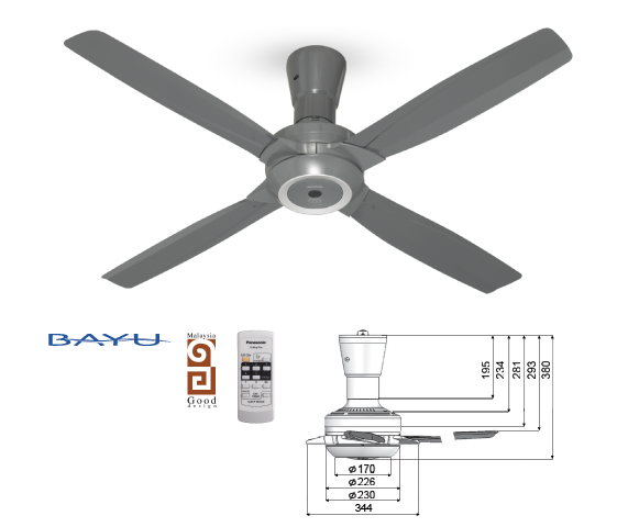 BAYU 4 BLADES CEILING FAN F-M14C8 GY (56")